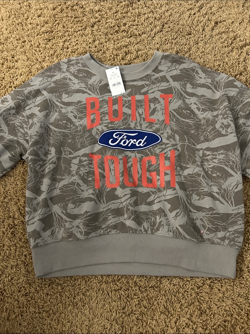 Ford Kids Grey Pullover Sweatshirt with Orange 'Built Tough' and Blue Logo